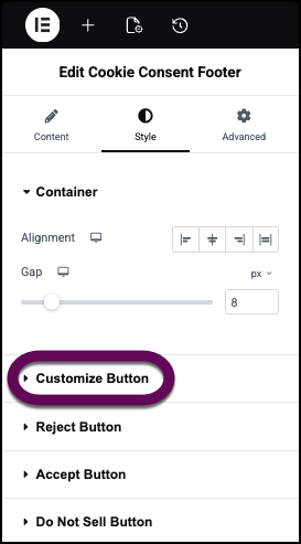 The Customize Button field