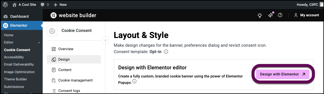 The design with Elementor button