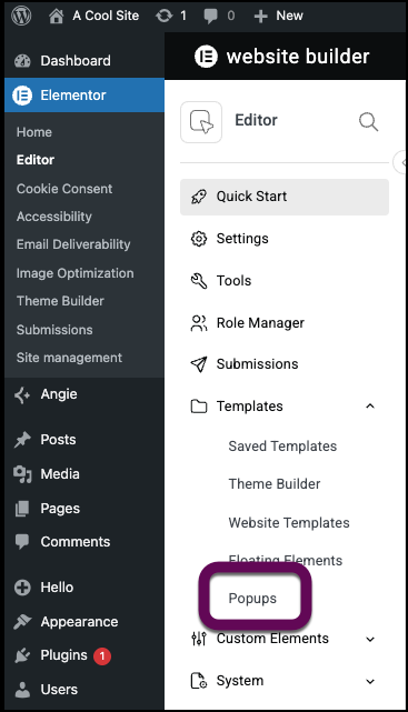 The Popups tab
