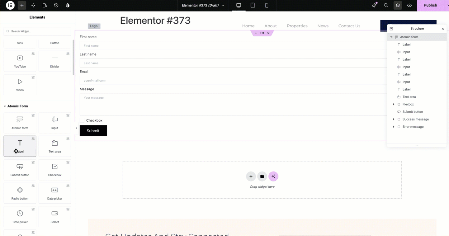 Dragging the Label Atom to the form