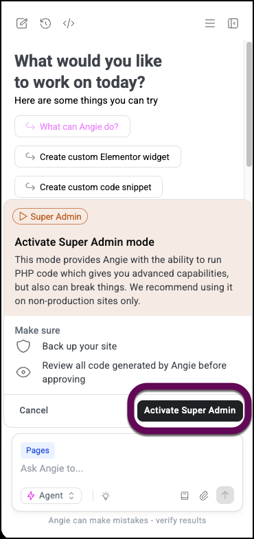The Activate Super Admin button.