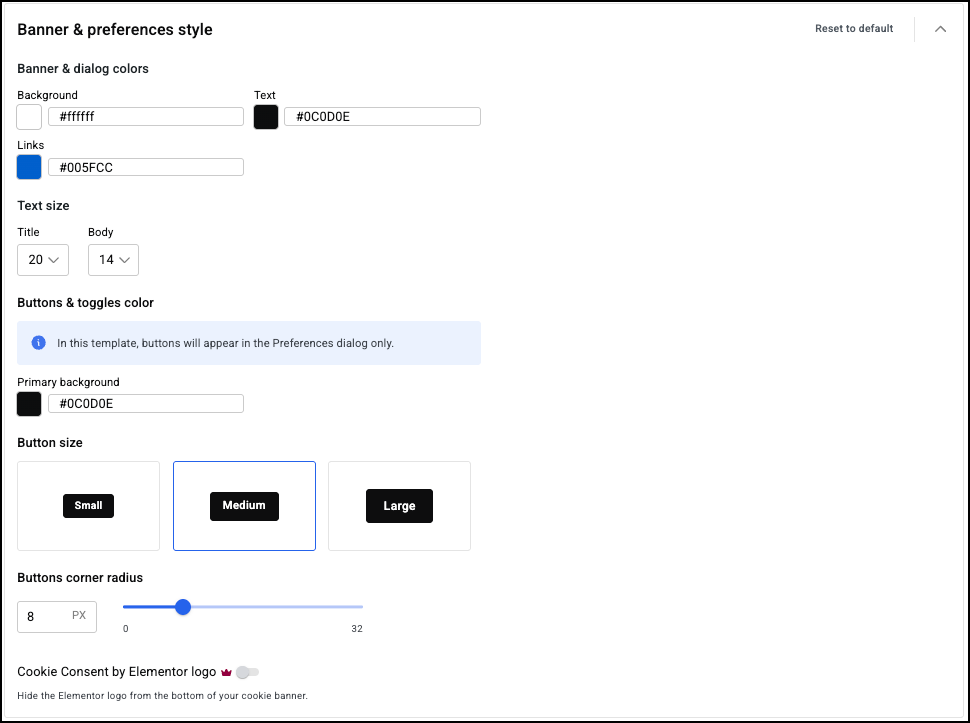 The Banner and Preference Style section