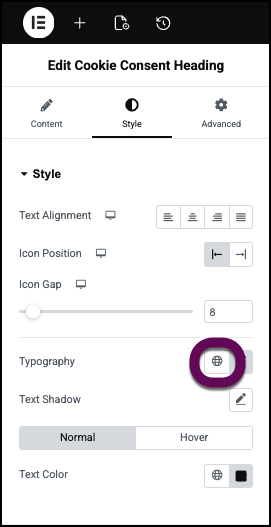 The globe icon which opens the global fonts