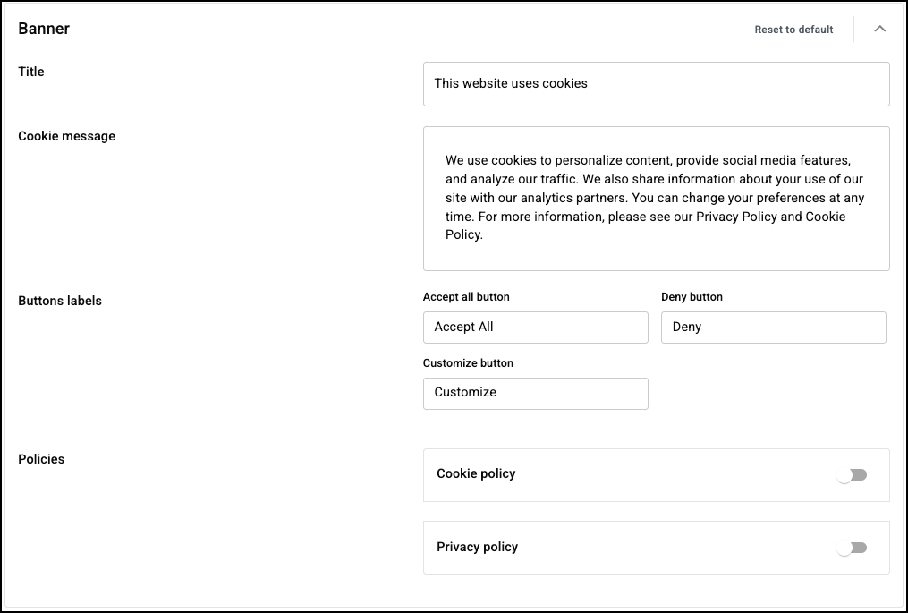 The Content Banner section