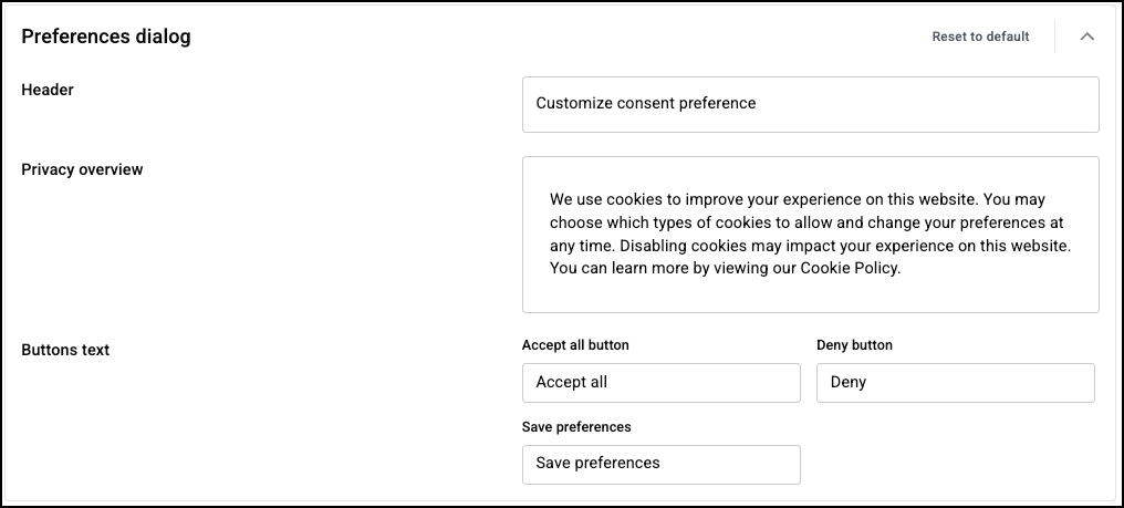 The area controls the content of the Preferences dialog.