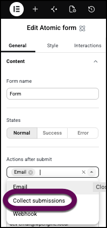 Select Collect Submissions from the dropdown