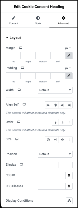The Heading Advanced tab