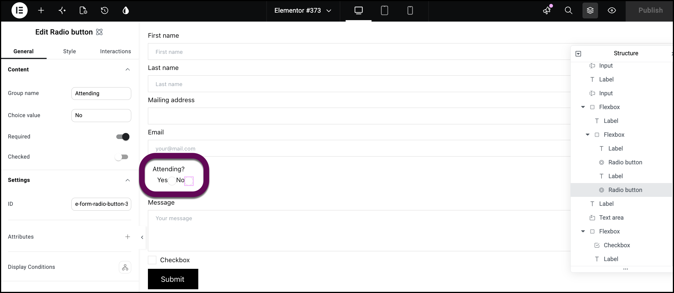 The addition of the second radio button.