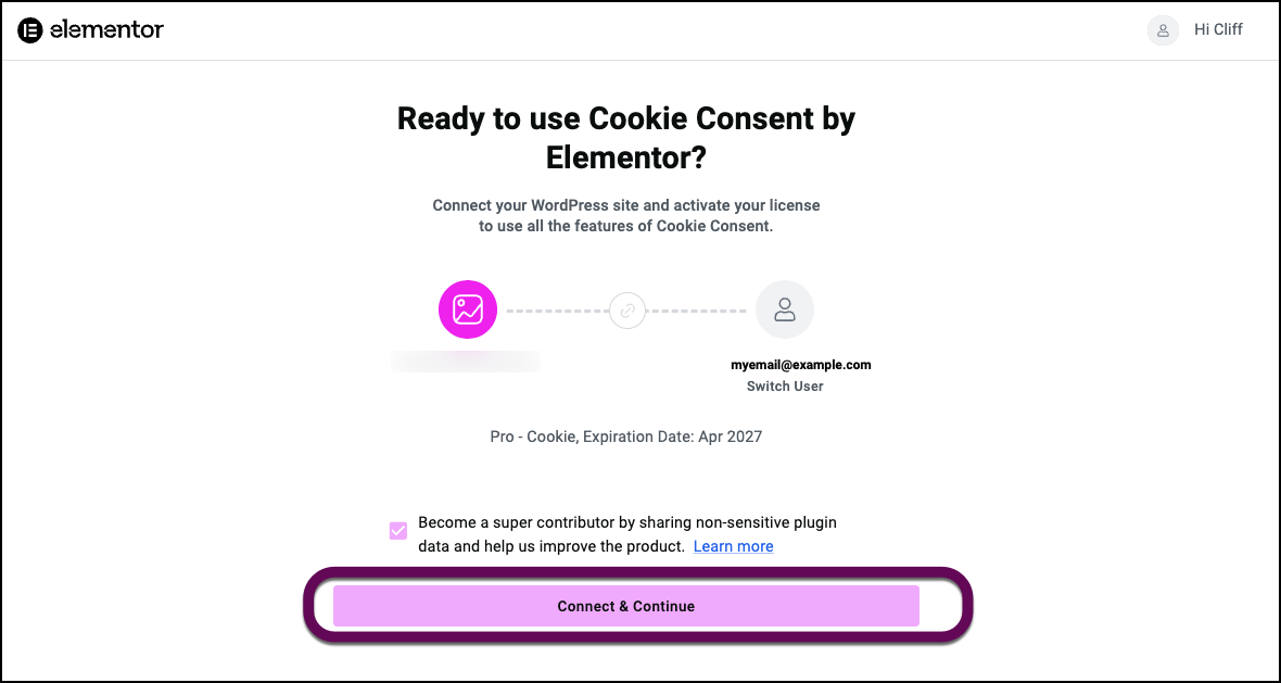 The Connect and Continue button
