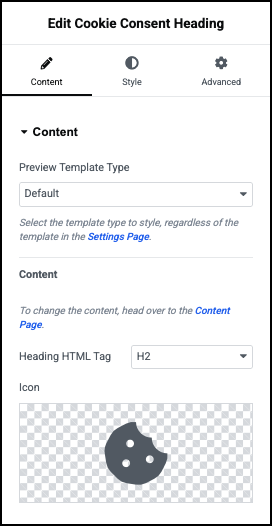 The Heading Content menu