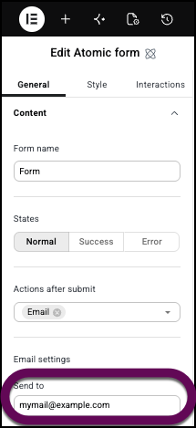 Add an email address to receive the submissions by email.