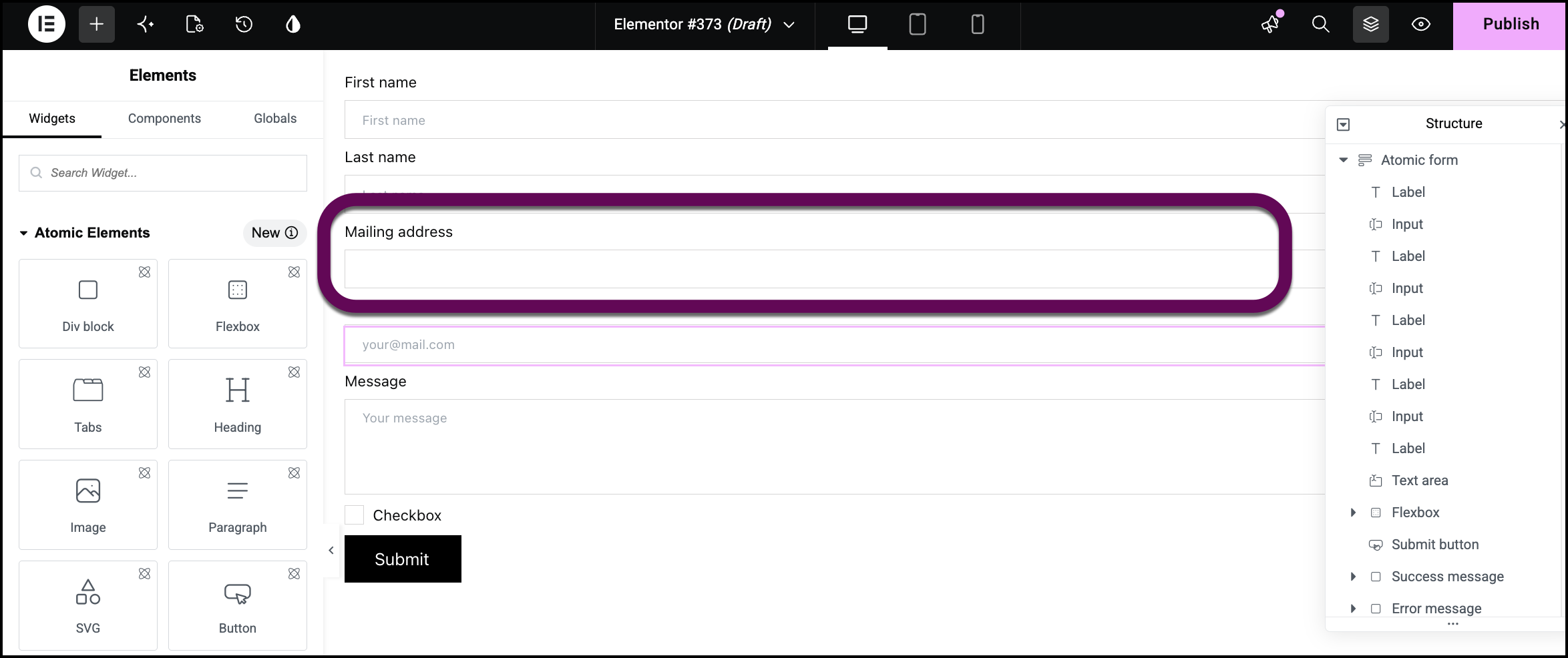 The Mailing address input box