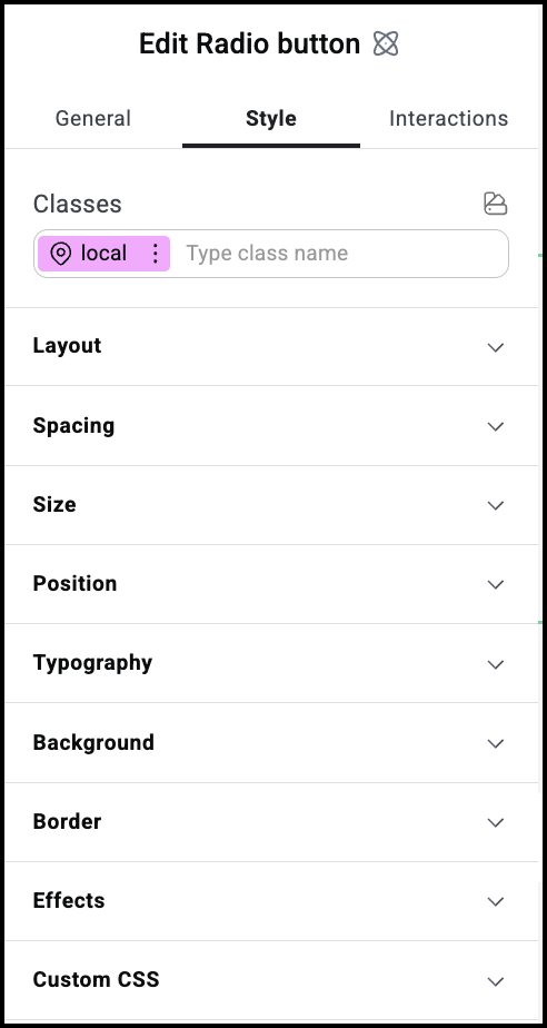 The Radio button Style menu