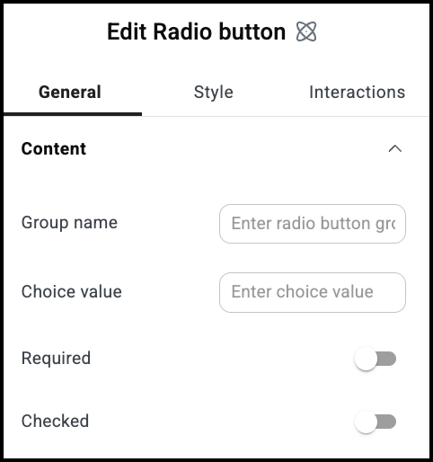The Radio button General Content menu