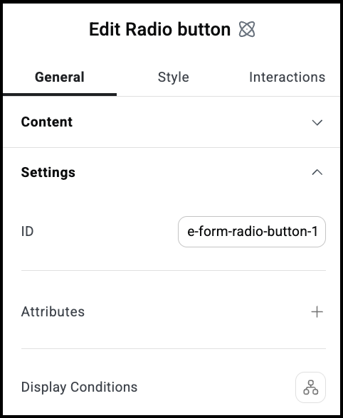 The Radio Button General Settings menu