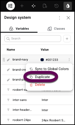 The Duplicate option made available by clicking the ellipses