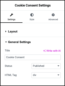 The Settings General menu