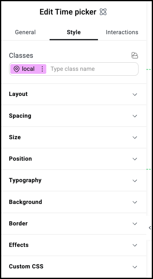 The Time Picker menu
