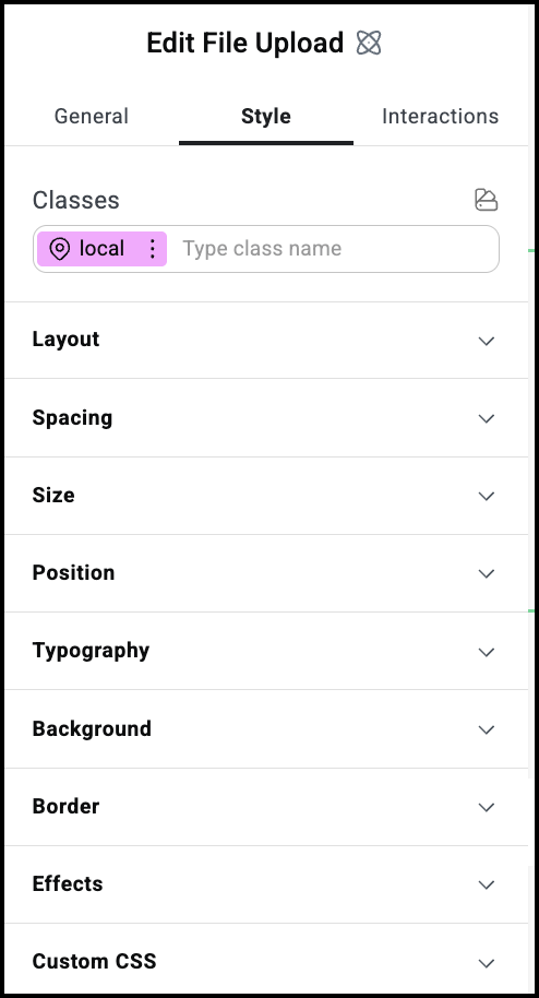 The File upload Style menu