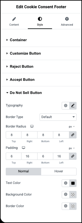 The Footer Style Do Not Sell menu