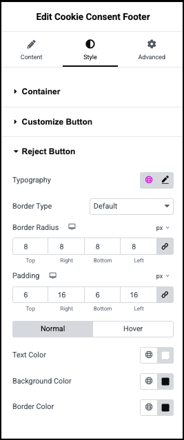 The Footer Style Reject button