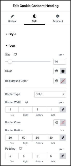 The Heading Style Icon menu