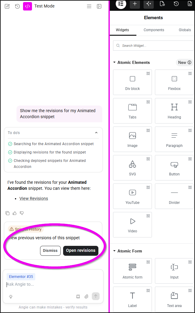 open revisions button