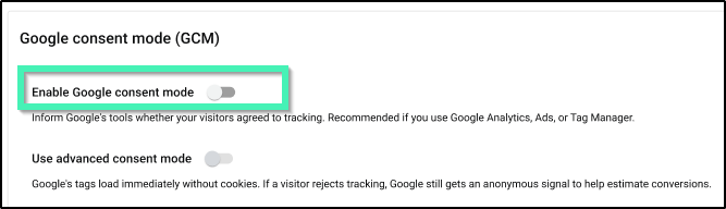 The Google Consent toggle