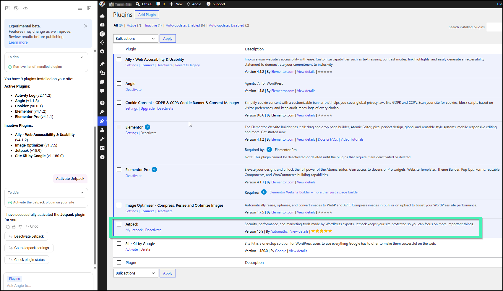 activate plugin angie