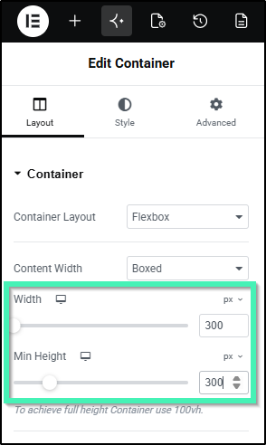container width