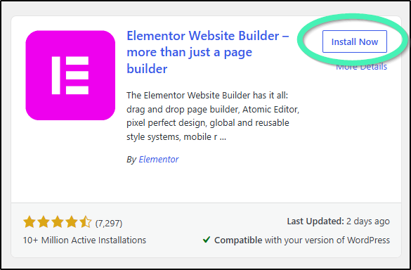 Plugin card showing install now button