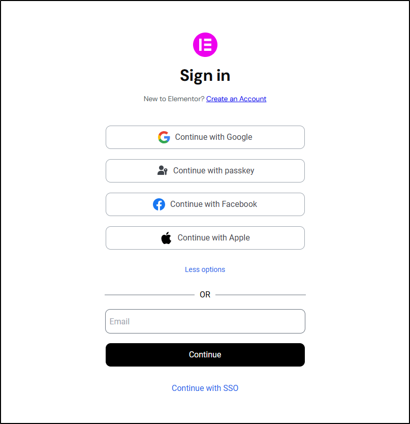 Sign in screen showing sign in options