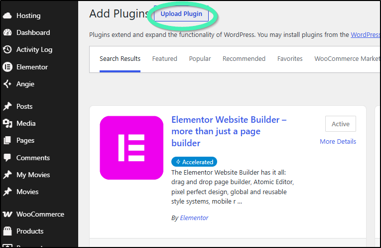 Upload plugin button