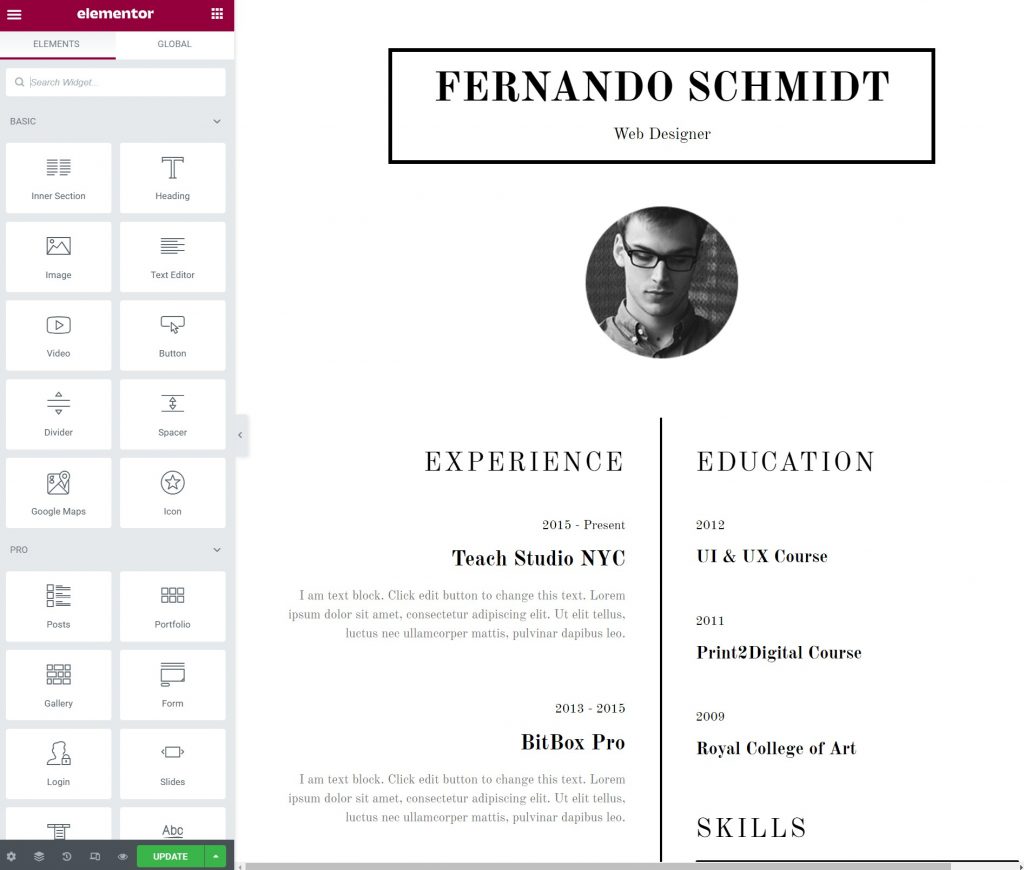 customize elementor template Resources How to Create a Resume Website